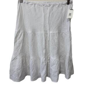 Petite Allen Allen 100% Linen White Flowy Mini Skirt Tie Waist How Detail Size S